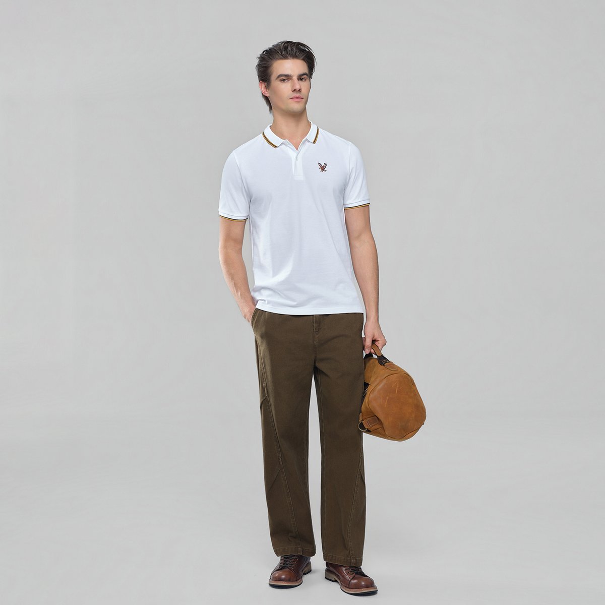 Men's Knit Collar Short Sleeve Slim Fit Embroidered Polo - Giordano Online