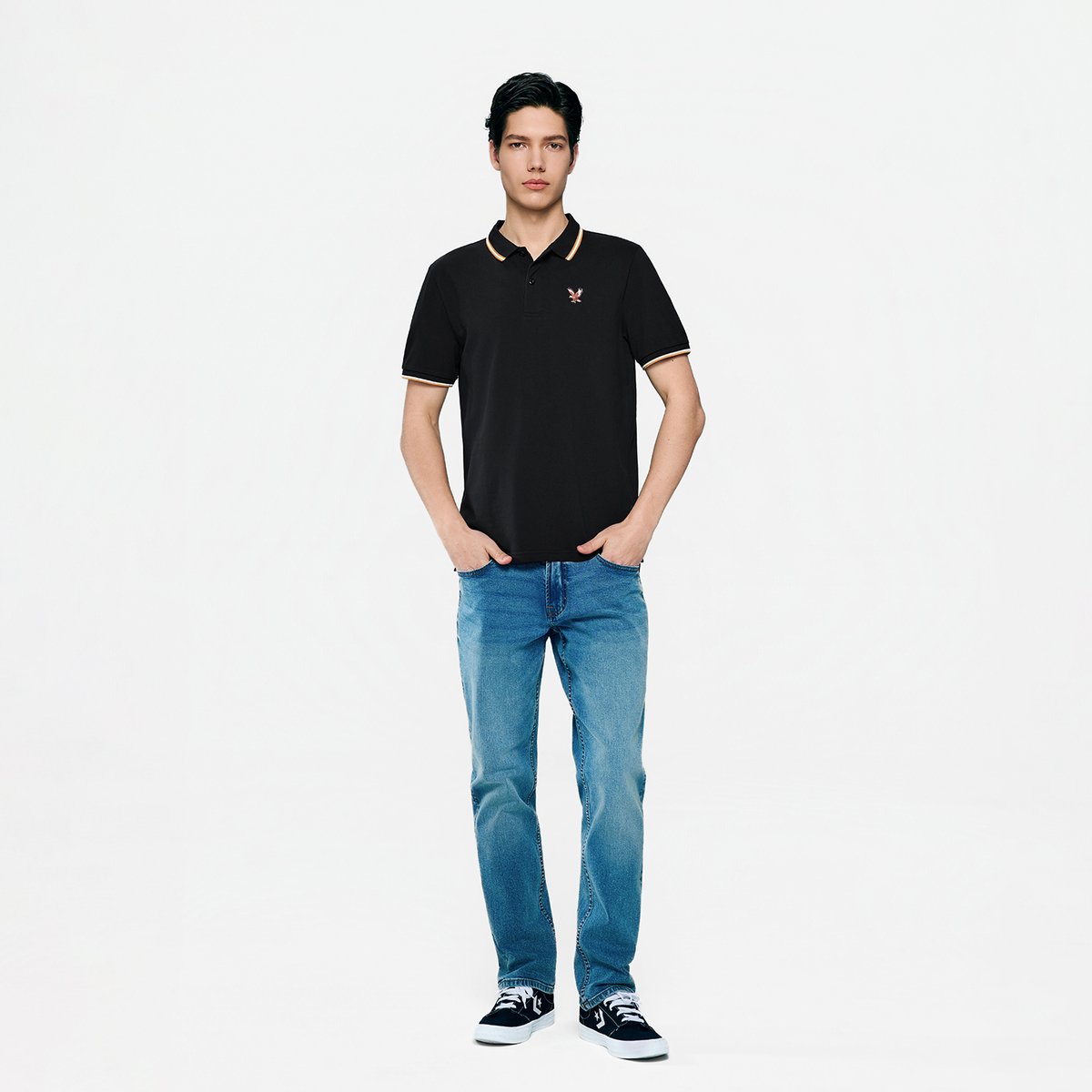 Men's Knit Collar Short Sleeve Slim Fit Embroidered Polo - Giordano Online