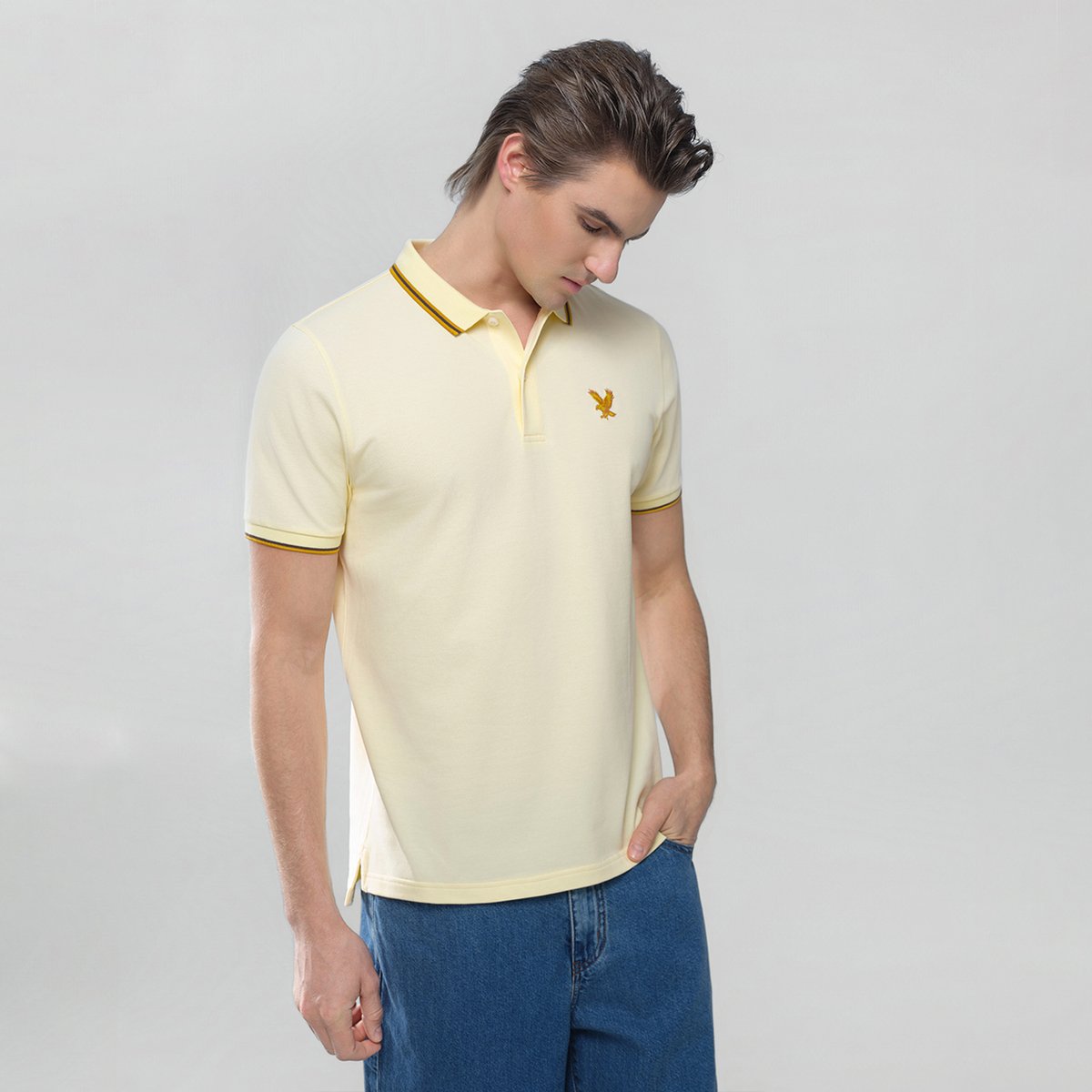 Men's Knit Collar Short Sleeve Slim Fit Embroidered Polo - Giordano Online