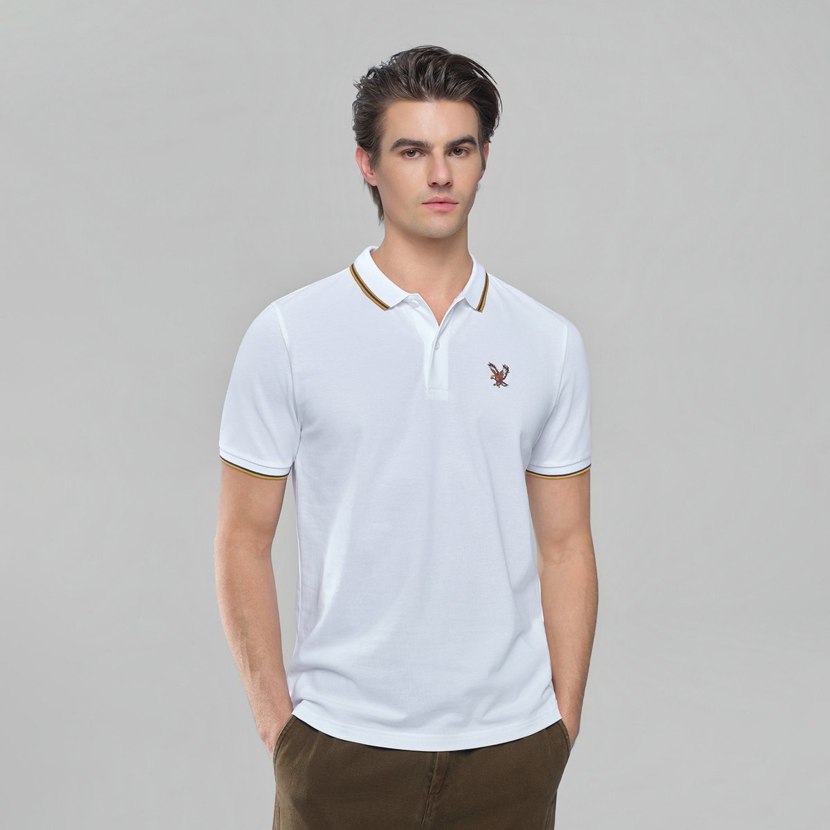 Men's Knit Collar Short Sleeve Slim Fit Embroidered Polo - Giordano Online