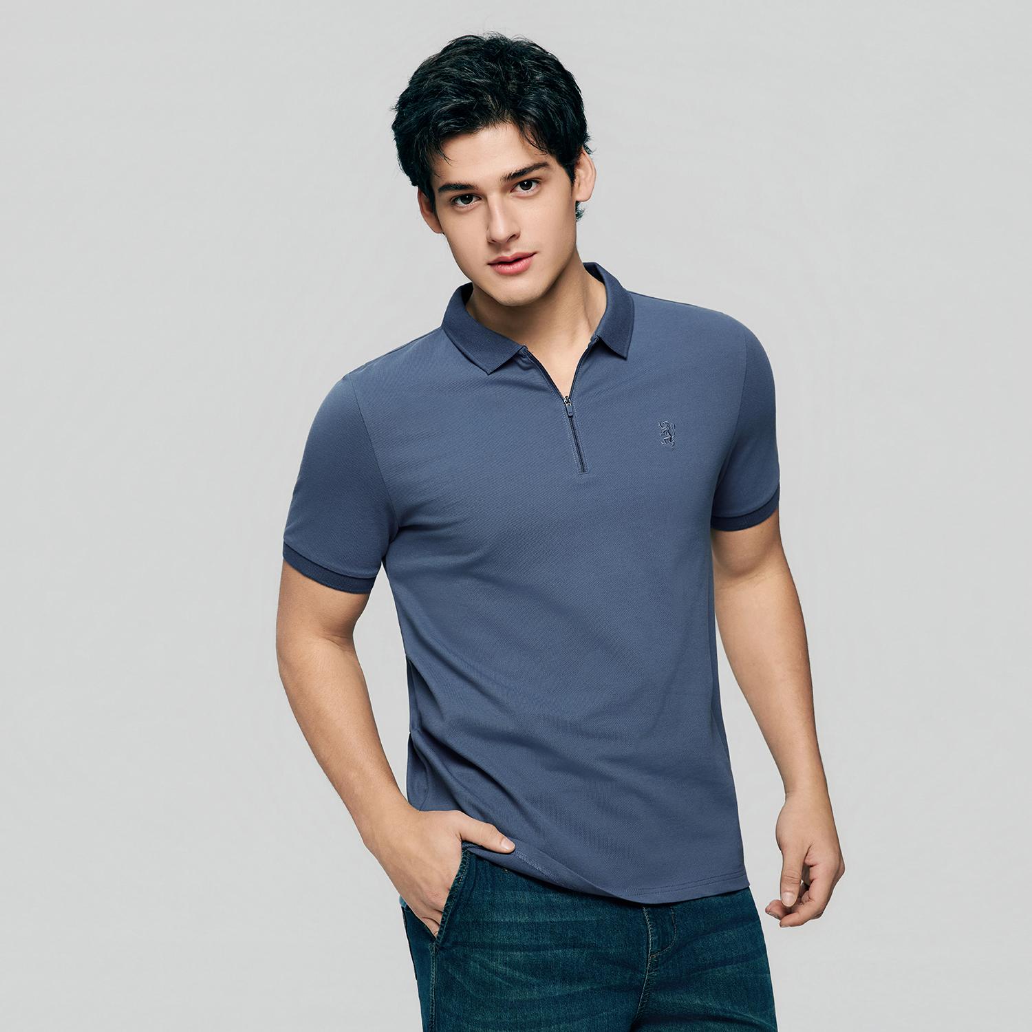 Men's Knit Collar Short Sleeve Slim Fit Zipper Polo - Giordano Online