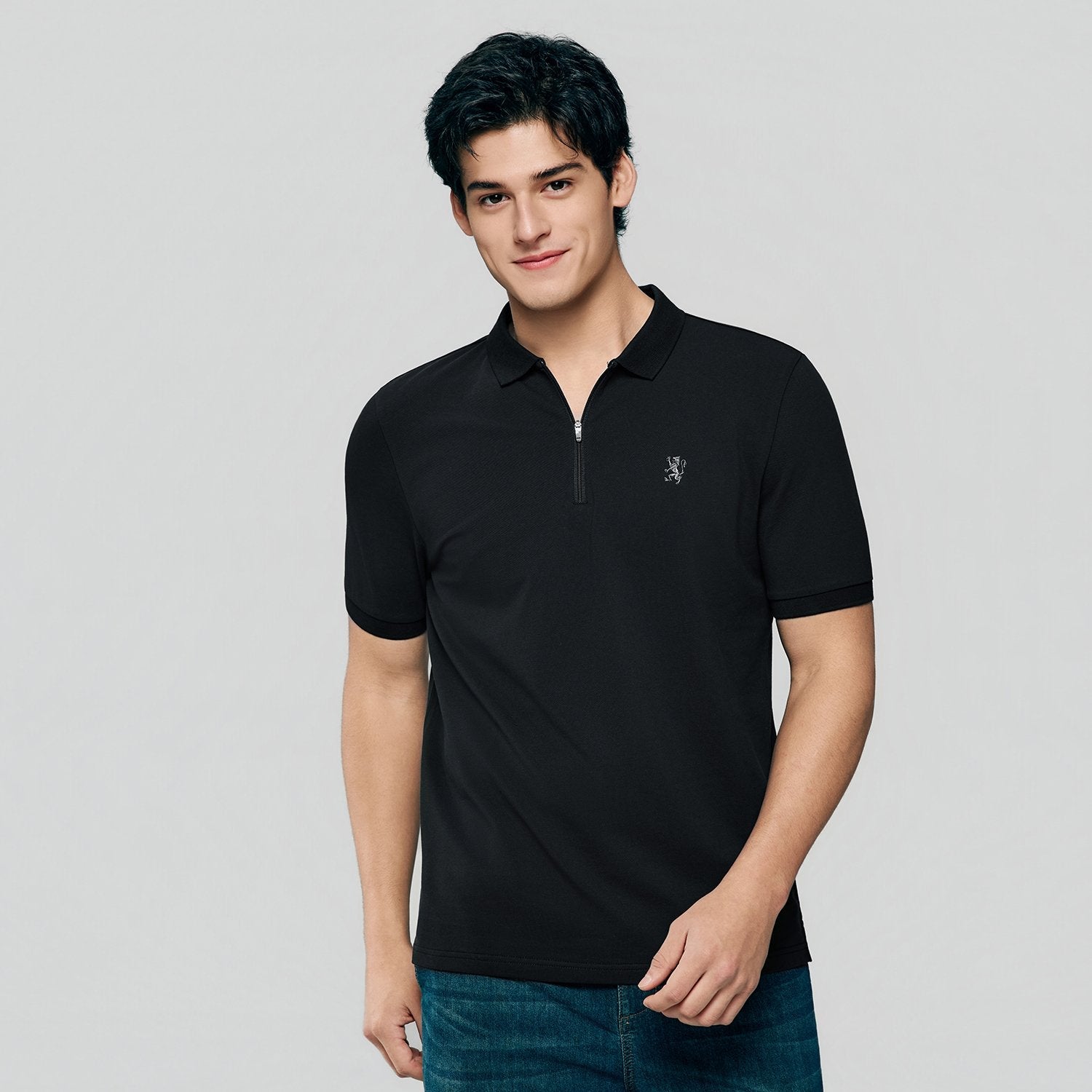 Men's Knit Collar Short Sleeve Slim Fit Zipper Polo - Giordano Online