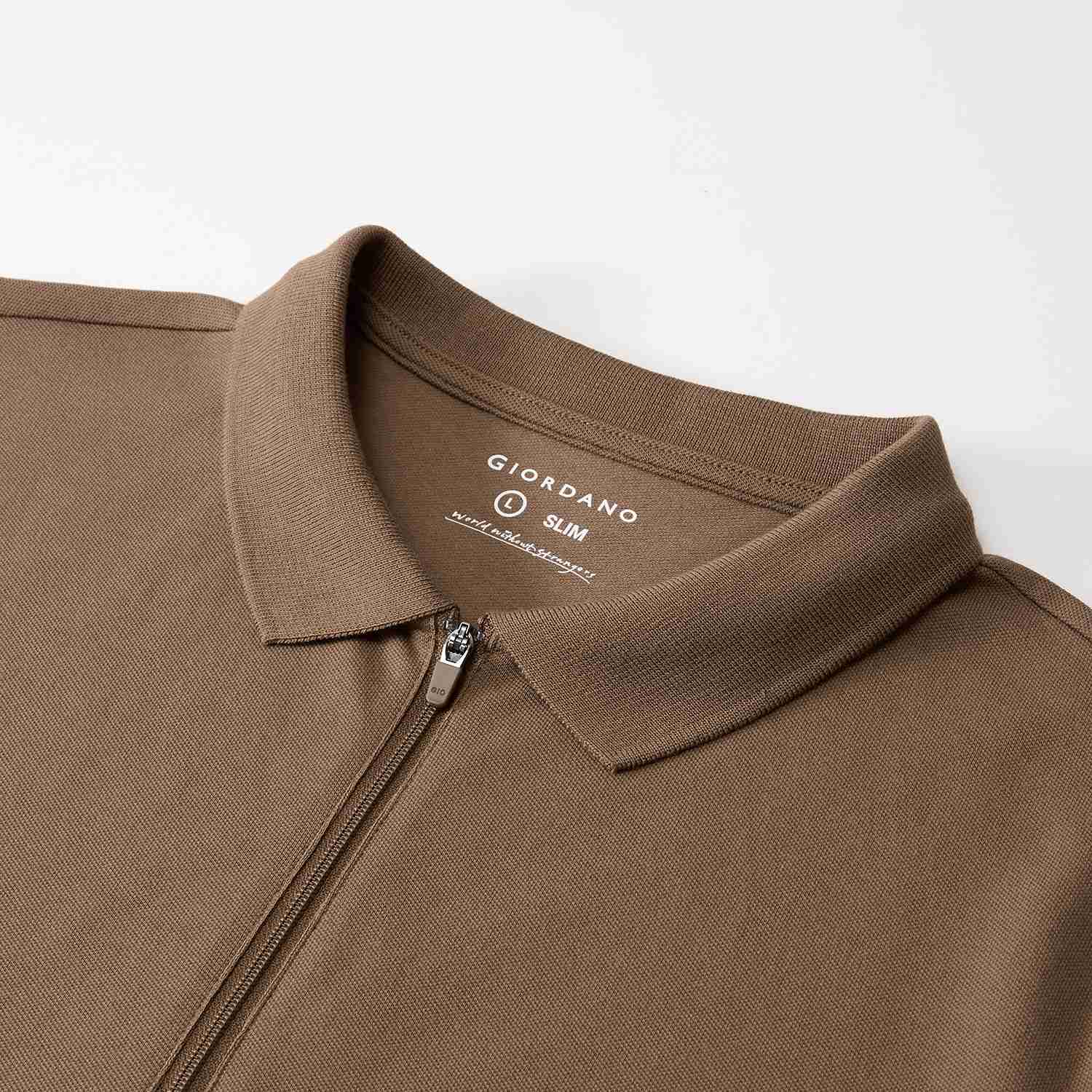 Men's Knit Collar Short Sleeve Slim Fit Zipper Polo - Giordano Online