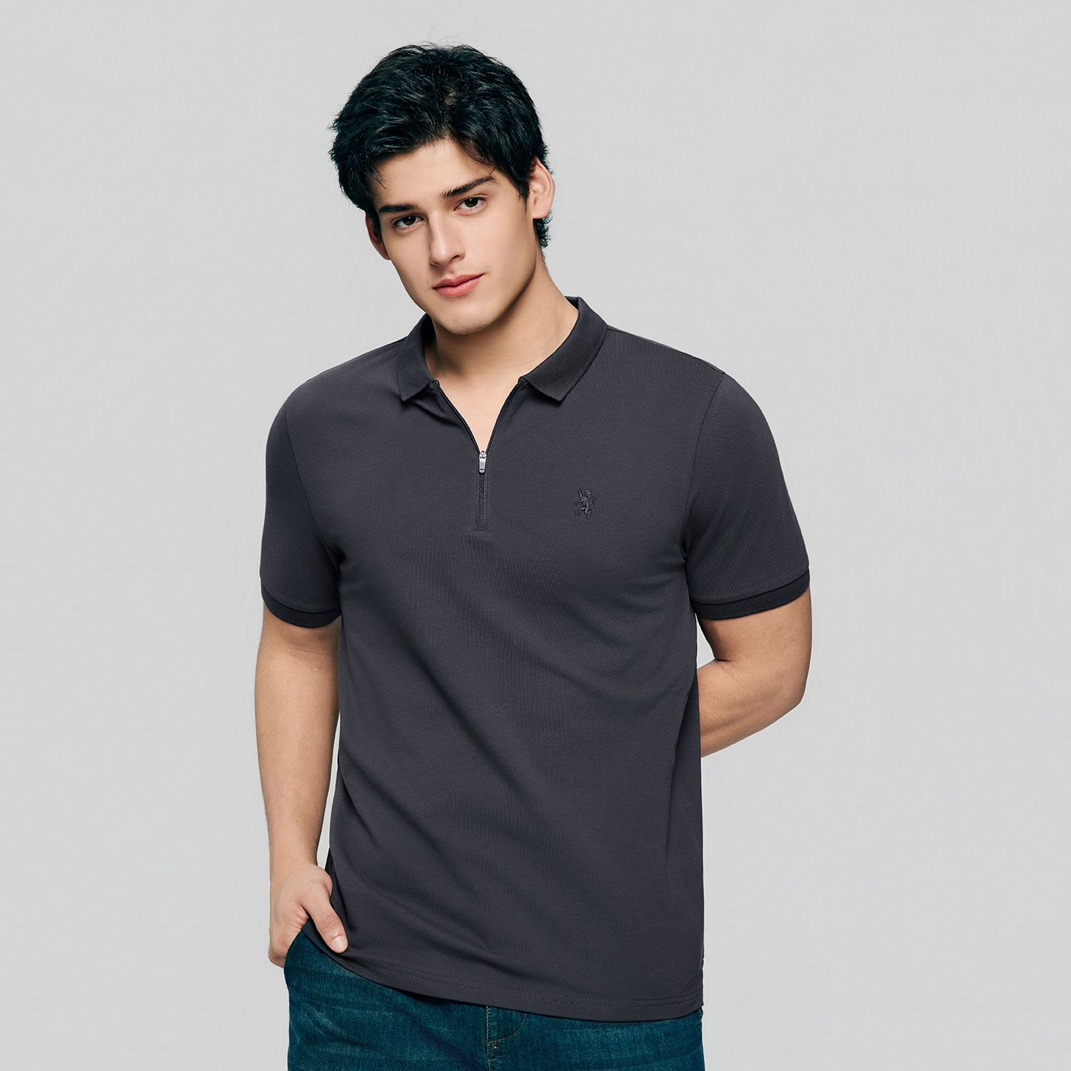 Men's Knit Collar Short Sleeve Slim Fit Zipper Polo - Giordano Online