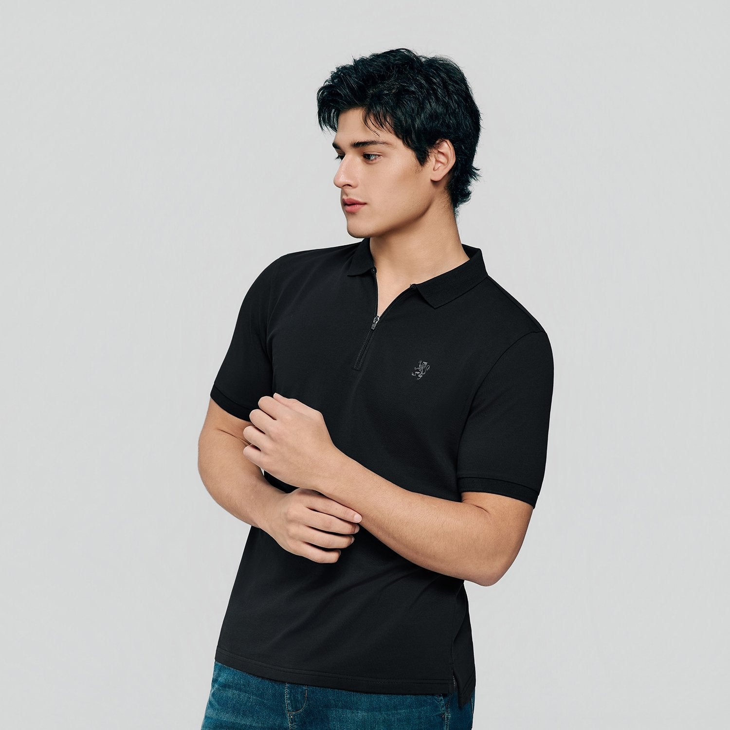 Men's Knit Collar Short Sleeve Slim Fit Zipper Polo - Giordano Online