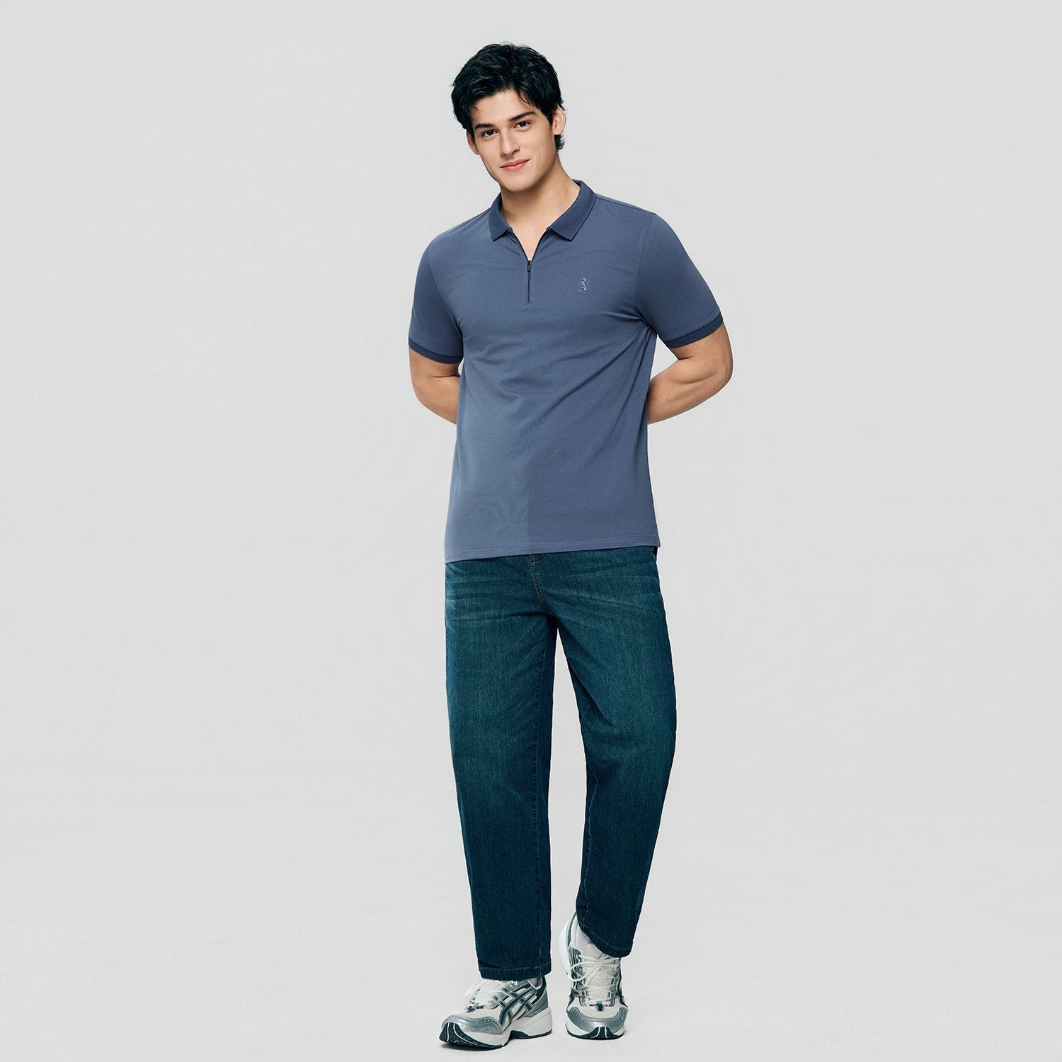 Men's Knit Collar Short Sleeve Slim Fit Zipper Polo - Giordano Online