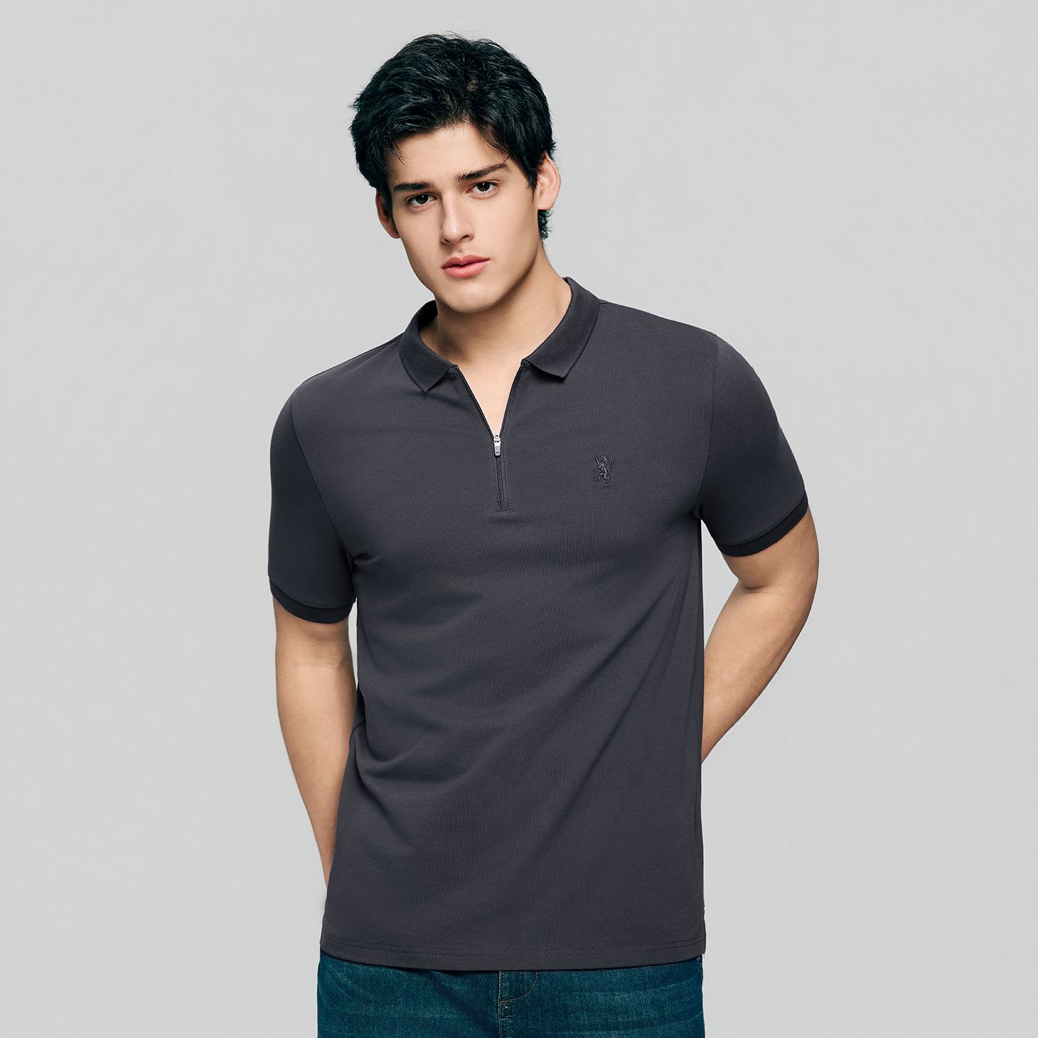 Men's Knit Collar Short Sleeve Slim Fit Zipper Polo - Giordano Online
