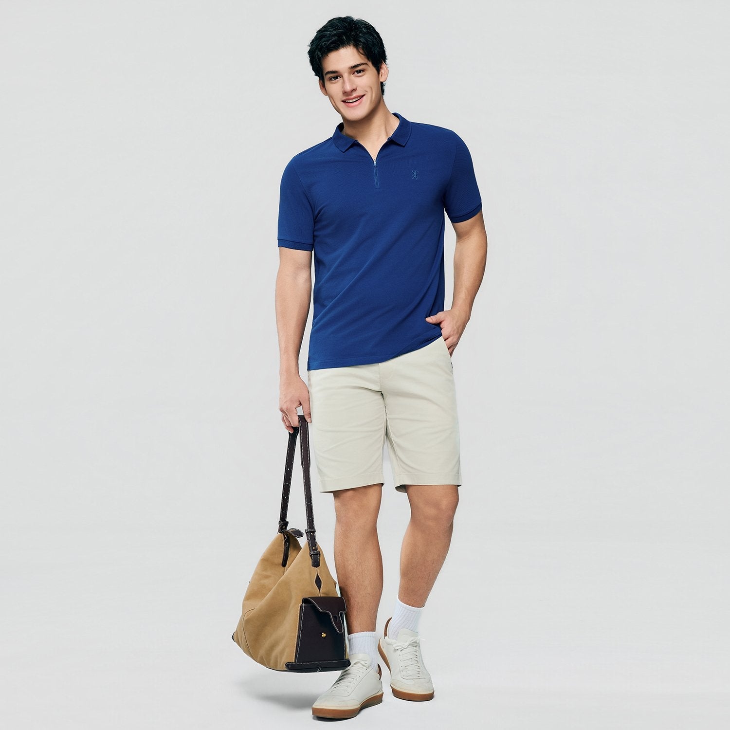 Men's Knit Collar Short Sleeve Slim Fit Zipper Polo - Giordano Online