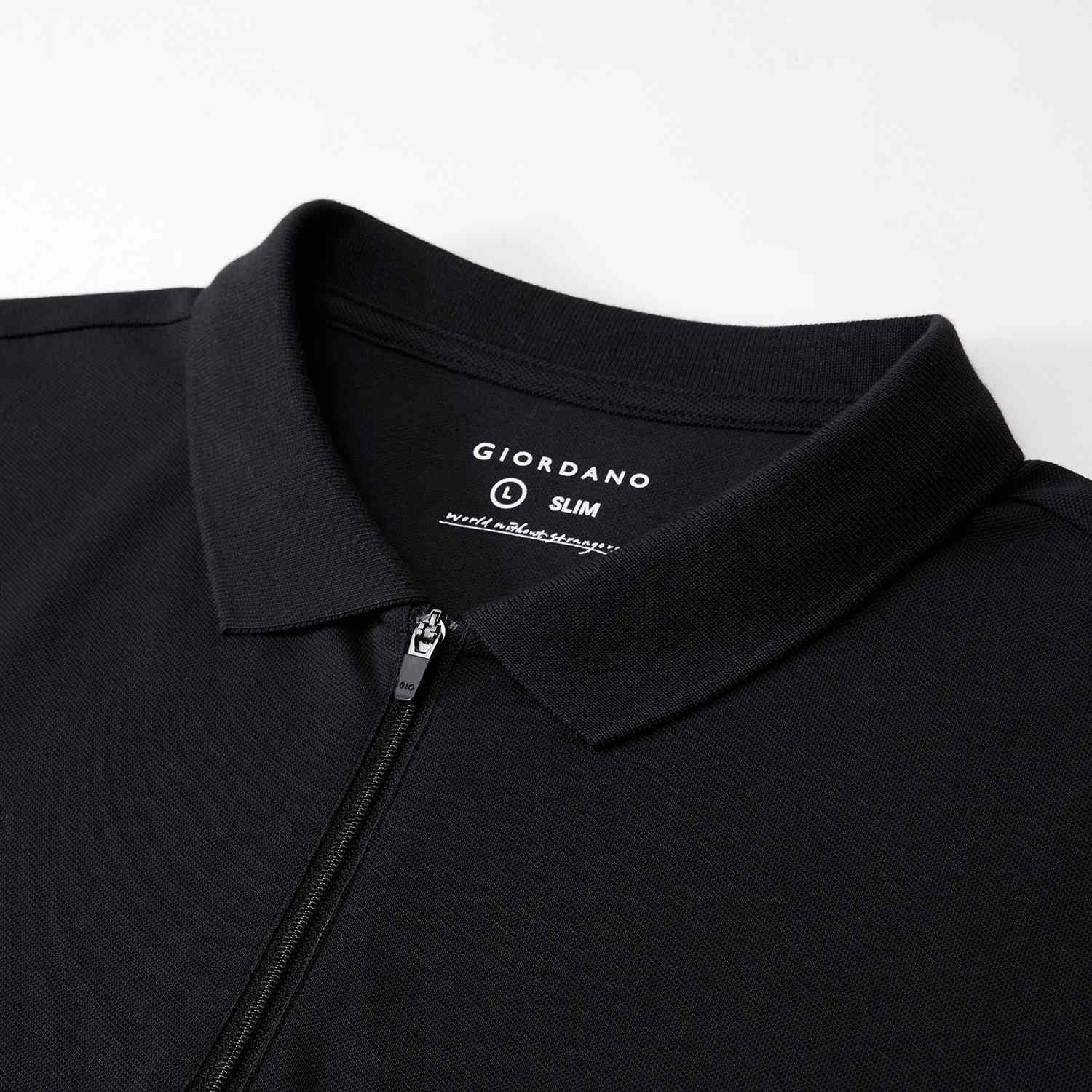Men's Knit Collar Short Sleeve Slim Fit Zipper Polo - Giordano Online
