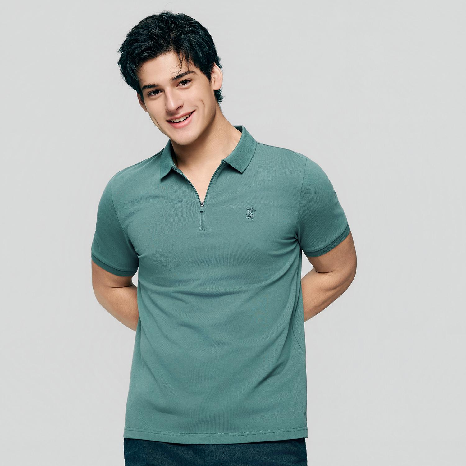 Men's Knit Collar Short Sleeve Slim Fit Zipper Polo - Giordano Online