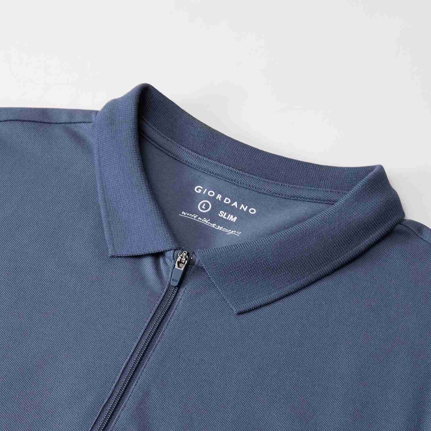 Men's Knit Collar Short Sleeve Slim Fit Zipper Polo - Giordano Online