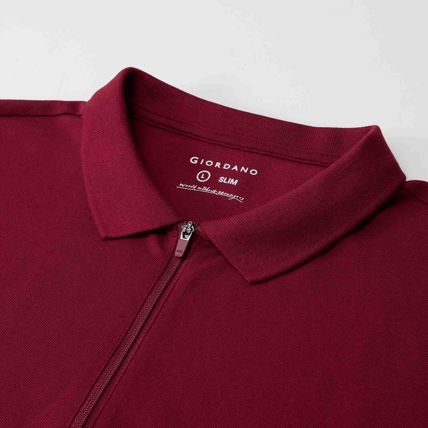 Men's Knit Collar Short Sleeve Slim Fit Zipper Polo - Giordano Online