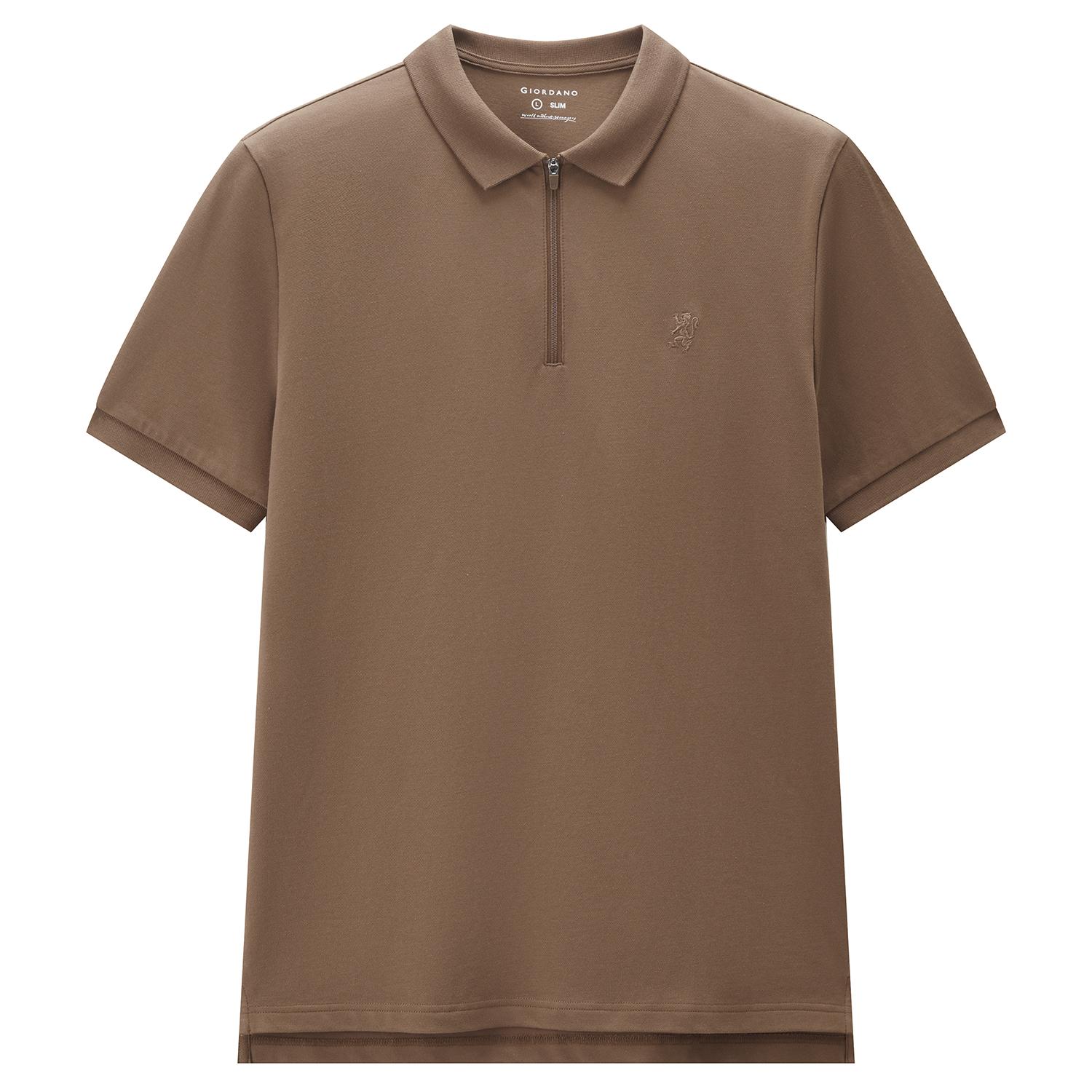 Men's Knit Collar Short Sleeve Slim Fit Zipper Polo - Giordano Online