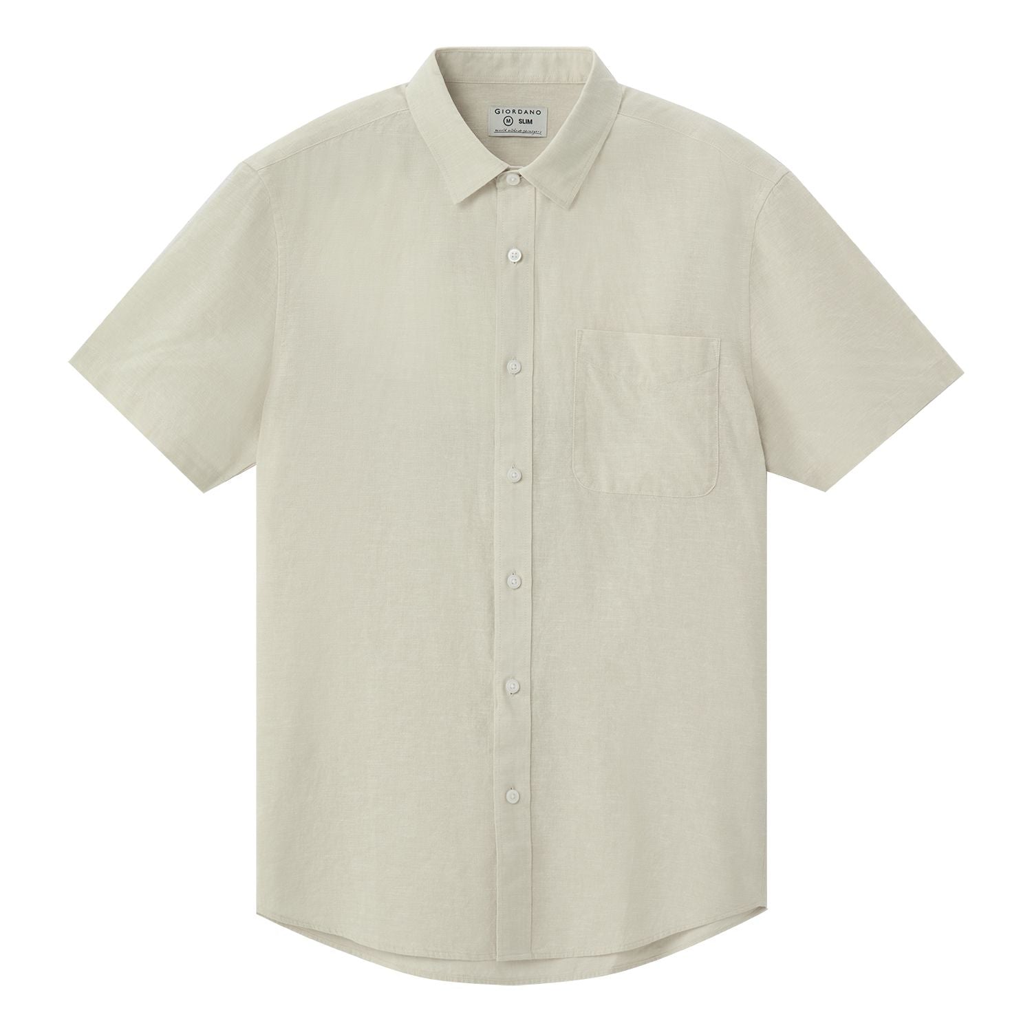Men's Linen Cotton Poplin Short Sleeve Shirt - Brown - Giordano Online