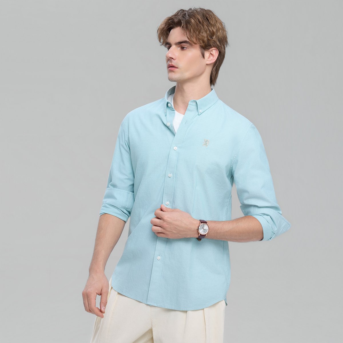 Men's Lion Oxford Slim Long Sleeve Shirt - Giordano Online