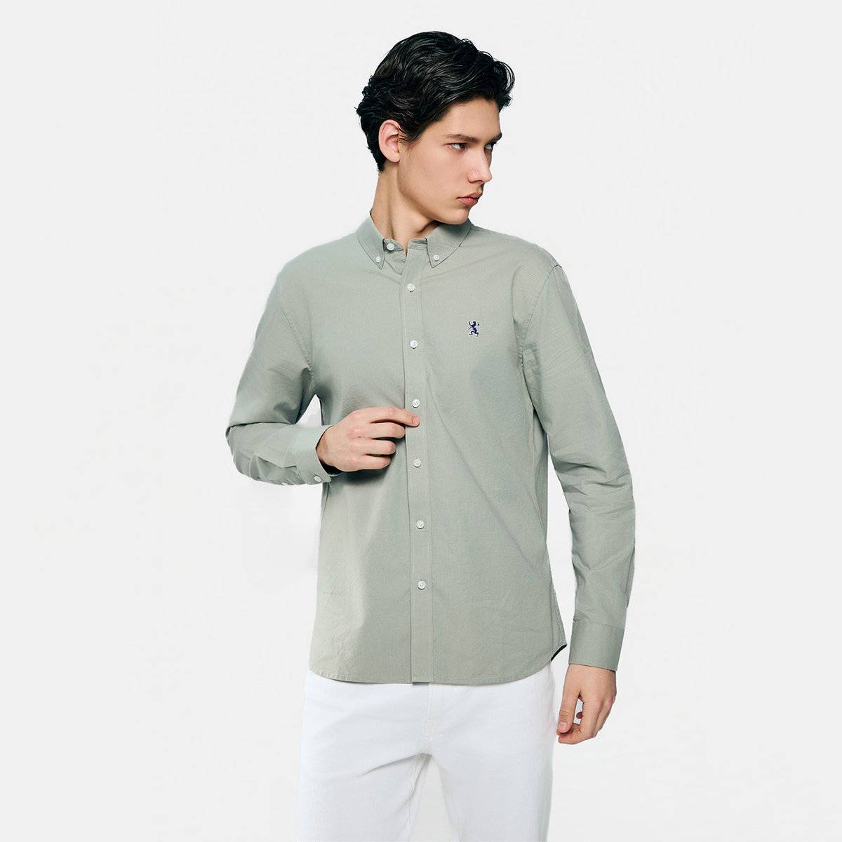 Men's Lion Oxford Slim Long Sleeve Shirt - Giordano Online