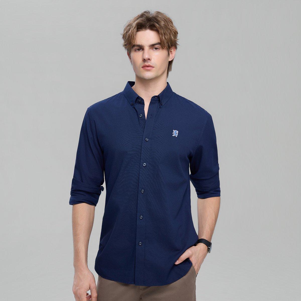 Men's Lion Oxford Slim Long Sleeve Shirt - Giordano Online