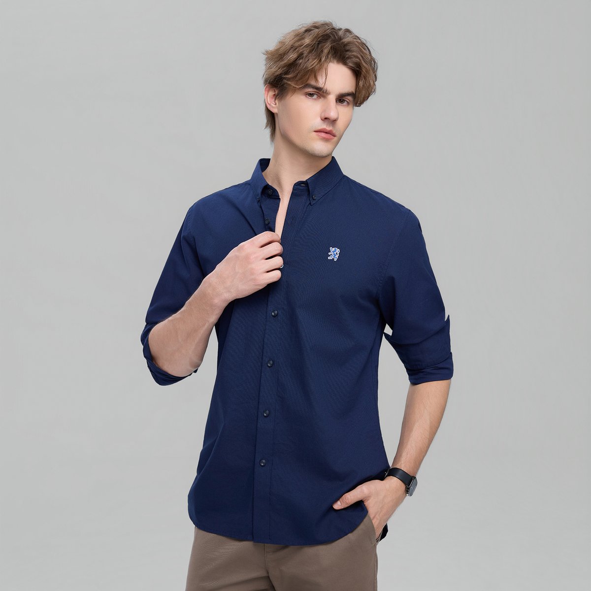 Men's Lion Oxford Slim Long Sleeve Shirt - Giordano Online