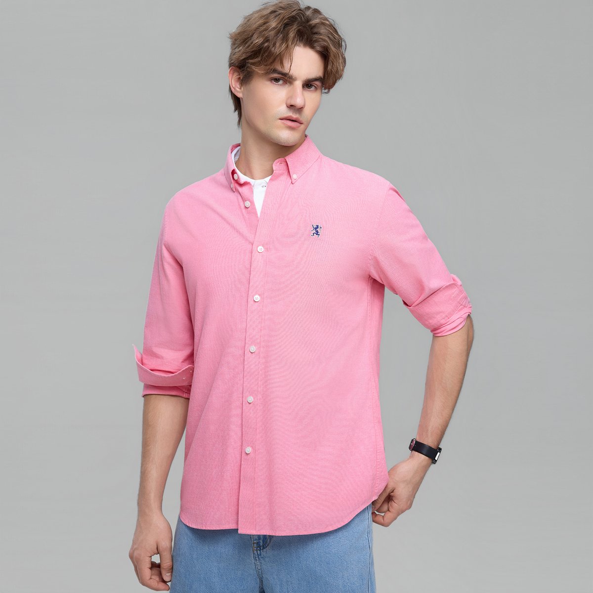 Men's Lion Oxford Slim Long Sleeve Shirt - Giordano Online