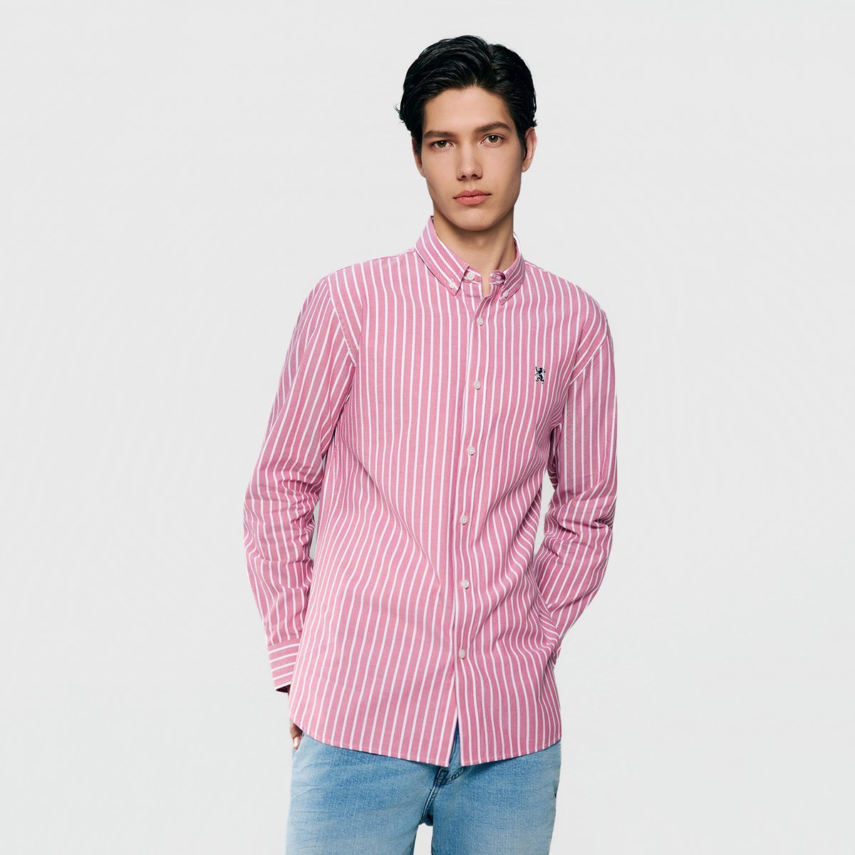Men's Lion Oxford Slim Long Sleeve Shirt - Giordano Online