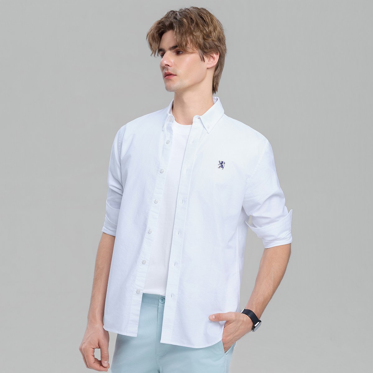 Men's Lion Oxford Slim Long Sleeve Shirt - Giordano Online