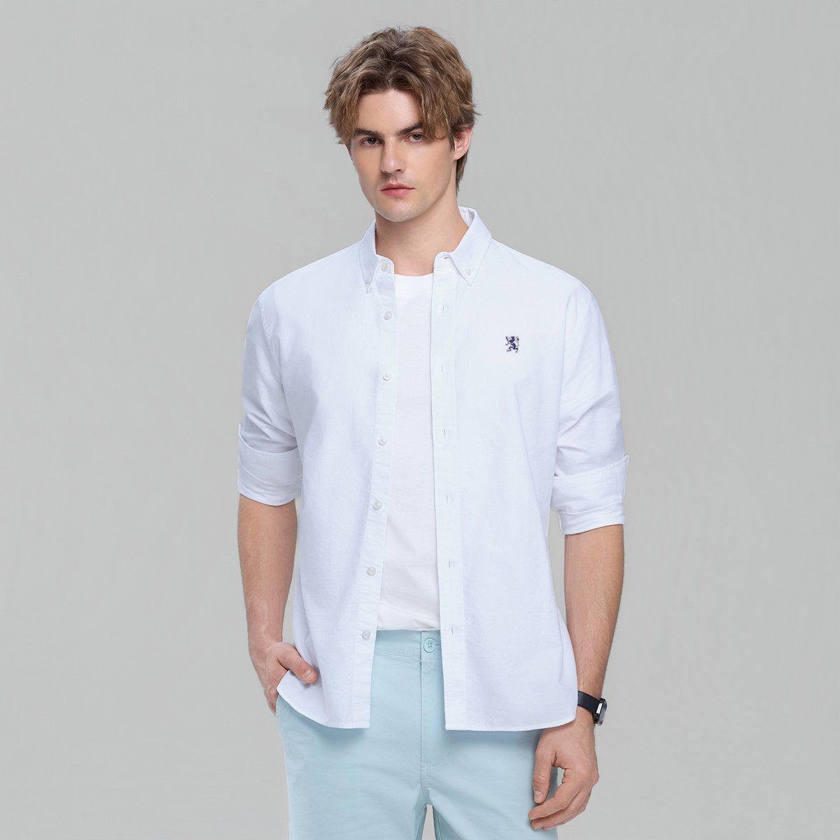 Men's Lion Oxford Slim Long Sleeve Shirt - Giordano Online