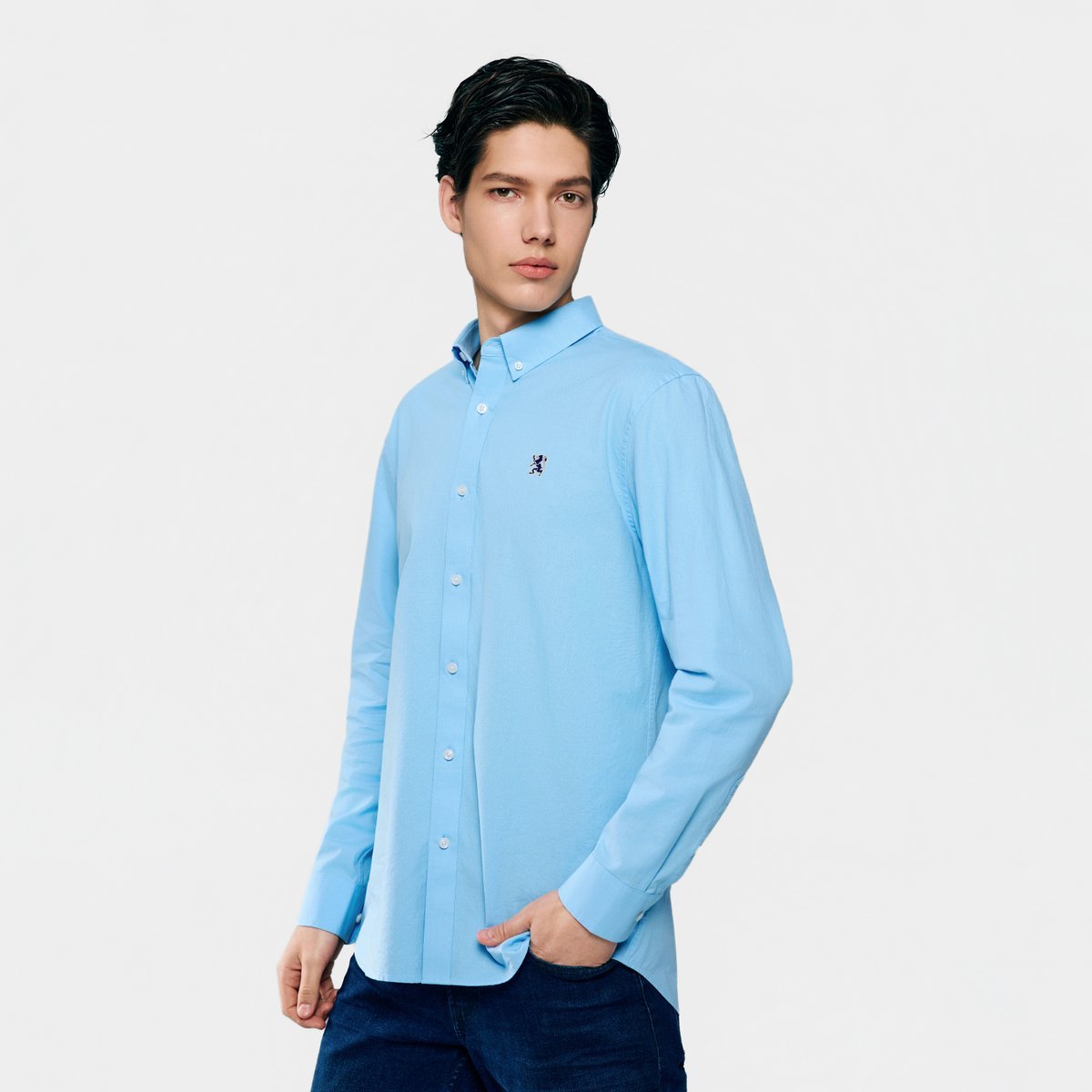 Men's Lion Oxford Slim Long Sleeve Shirt - Giordano Online