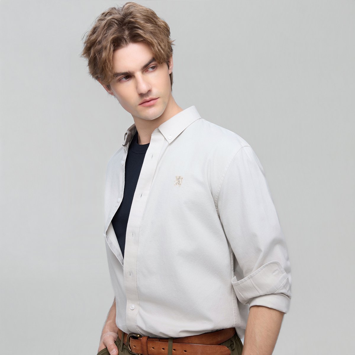 Men's Lion Oxford Slim Long Sleeve Shirt - Giordano Online