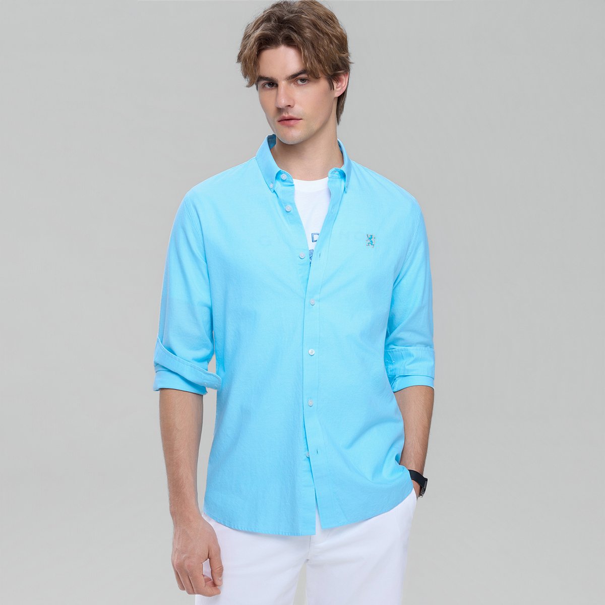Men's Lion Oxford Slim Long Sleeve Shirt - Giordano Online