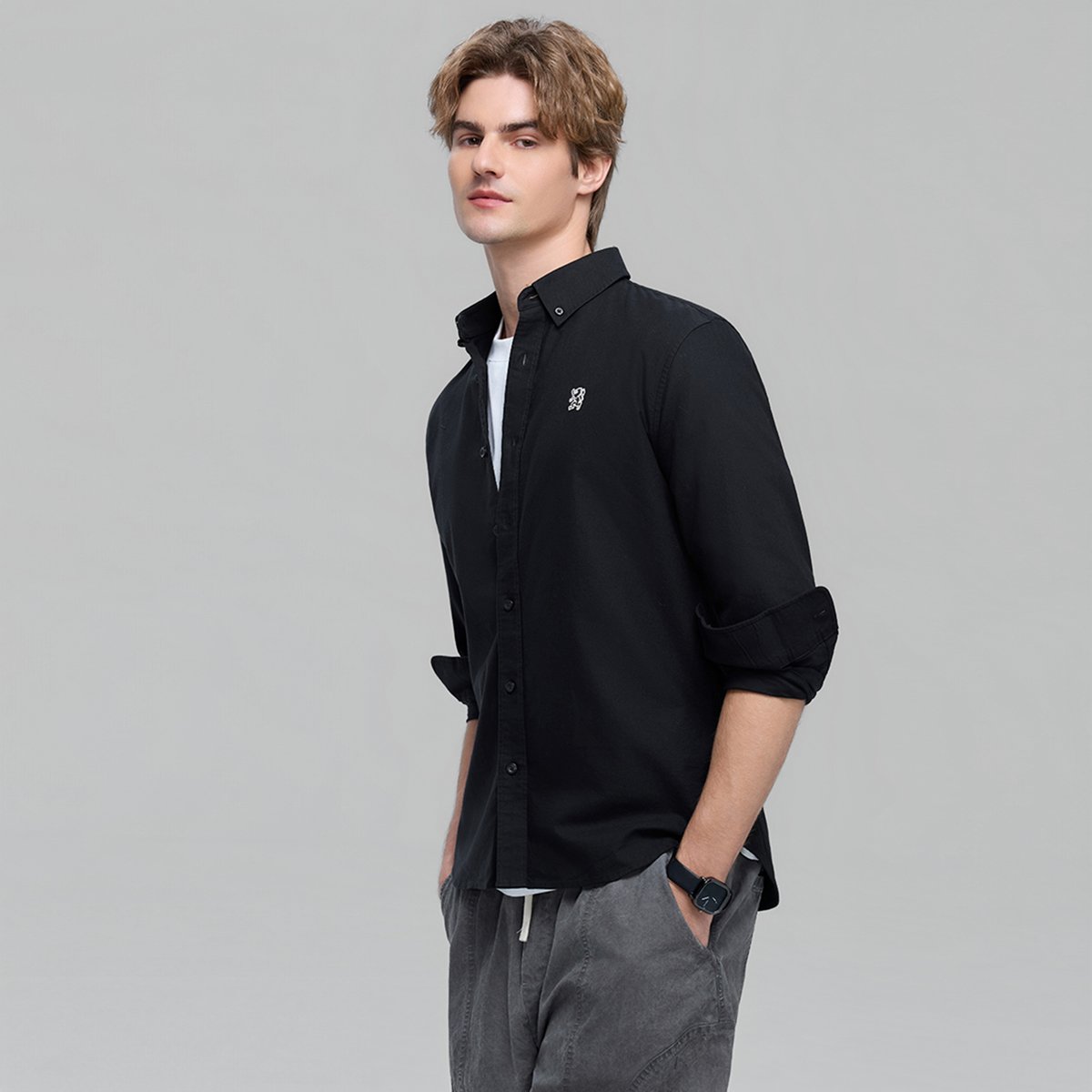 Men's Lion Oxford Slim Long Sleeve Shirt - Giordano Online