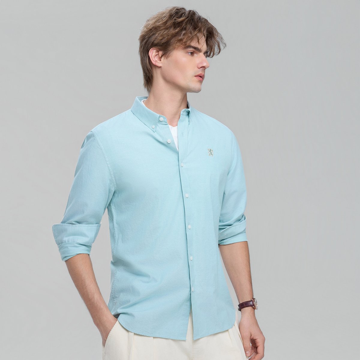 Men's Lion Oxford Slim Long Sleeve Shirt - Giordano Online