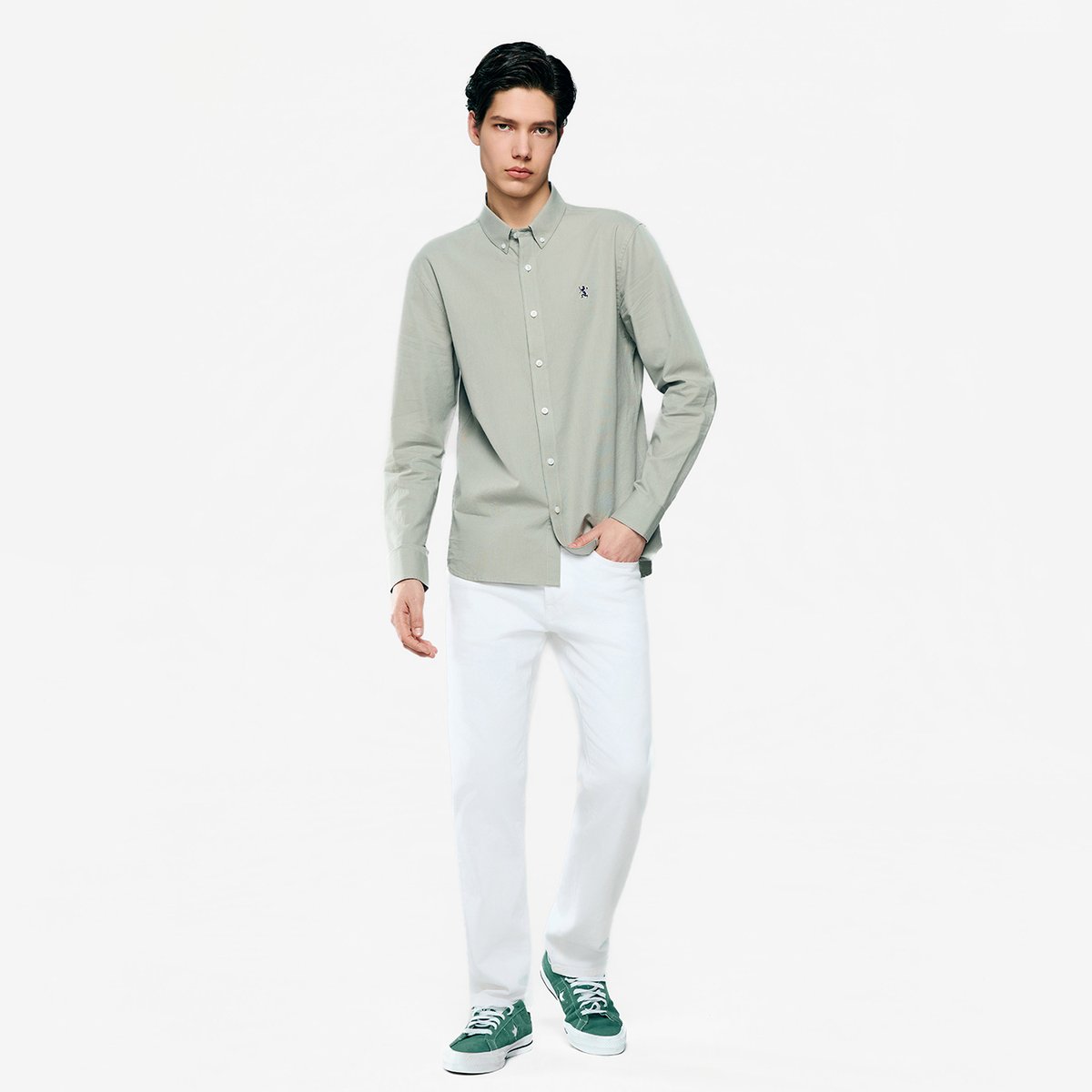 Men's Lion Oxford Slim Long Sleeve Shirt - Giordano Online