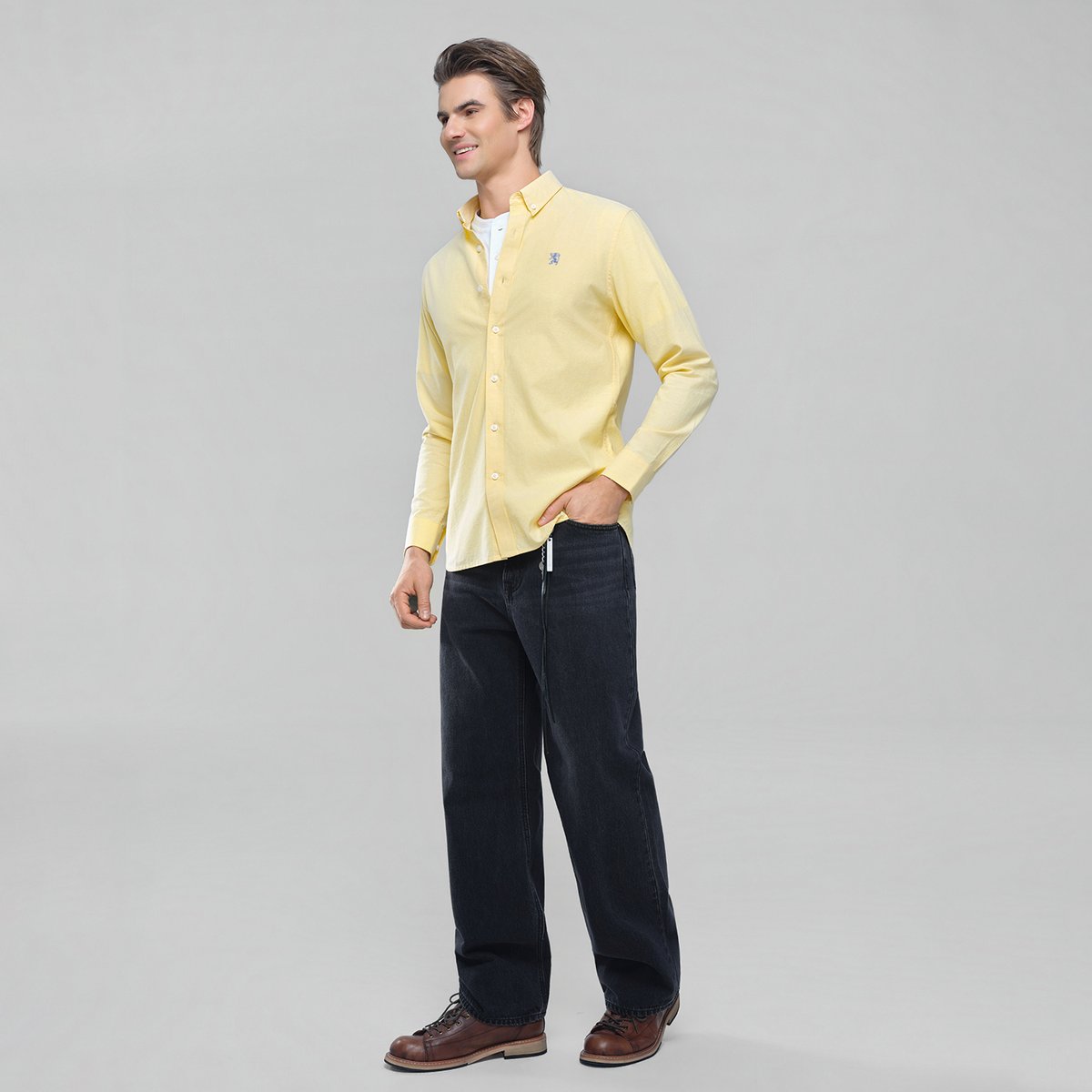 Men's Lion Oxford Slim Long Sleeve Shirt - Giordano Online