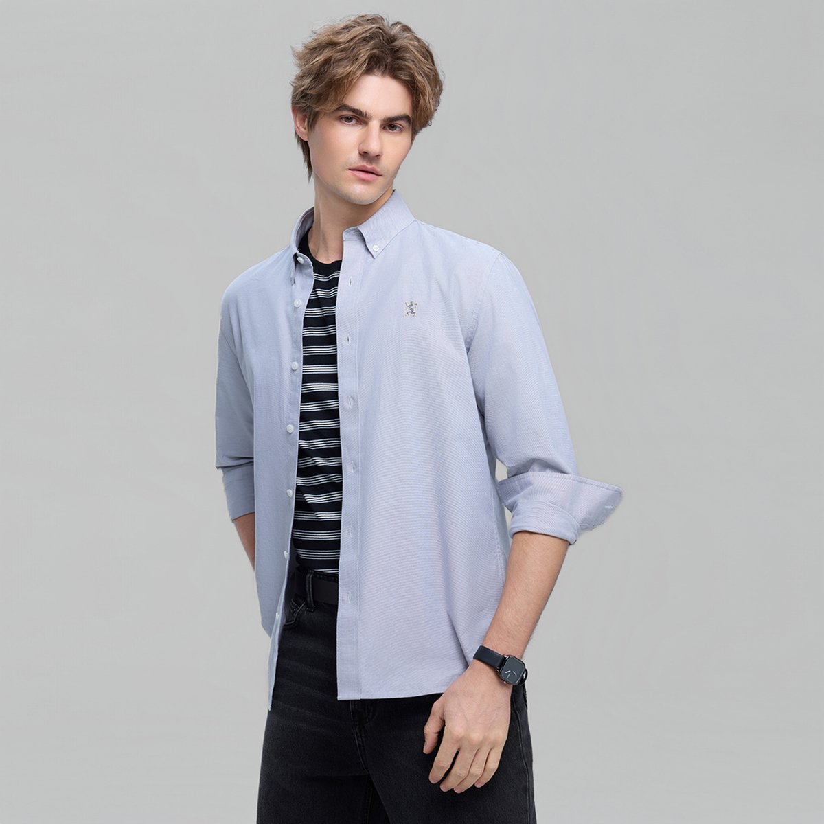 Men's Lion Oxford Slim Long Sleeve Shirt - Giordano Online