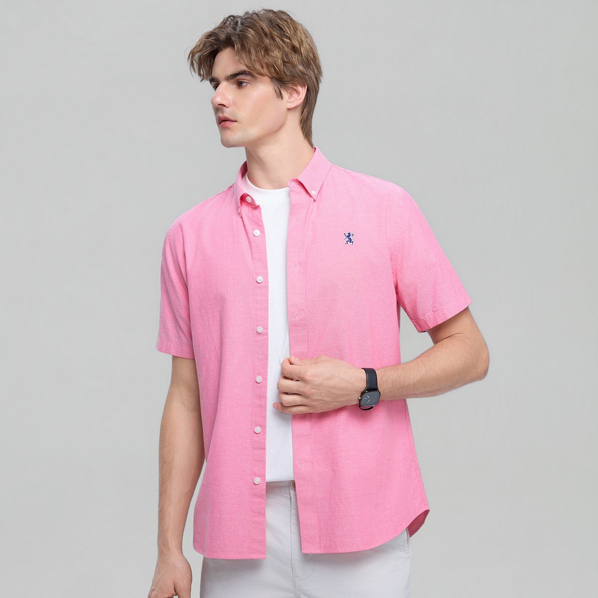 Men's Lion Oxford Slim Short Sleeve Shirt - Giordano Online