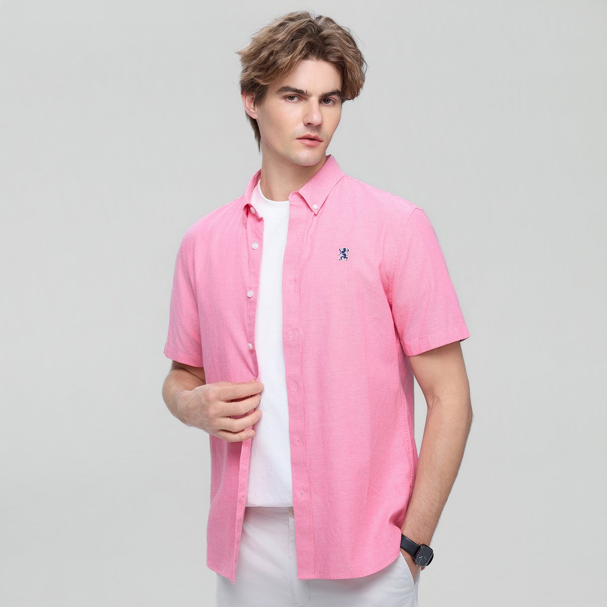 Men's Lion Oxford Slim Short Sleeve Shirt - Giordano Online