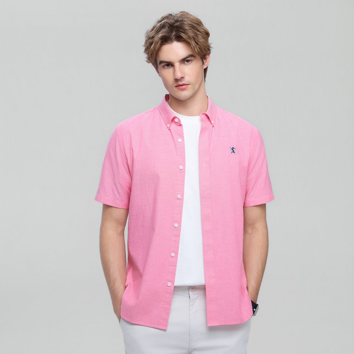 Men's Lion Oxford Slim Short Sleeve Shirt - Giordano Online