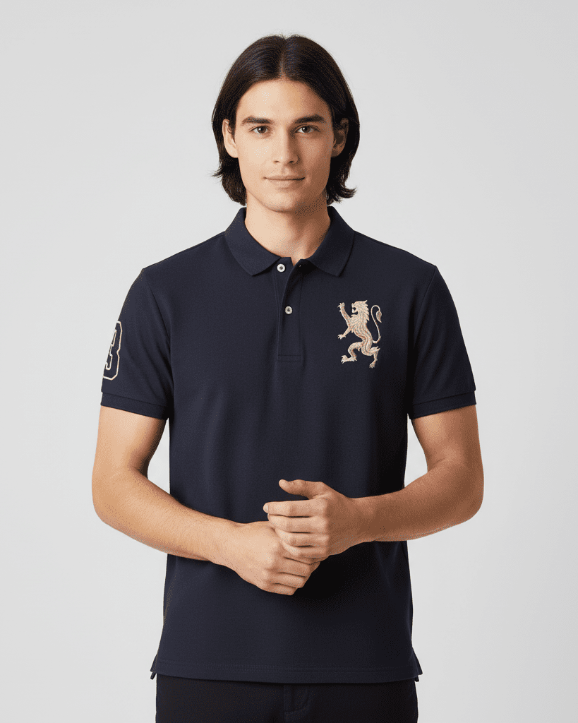 Quick buy Men's 3D Lion Bold Embroidery Slim Fit Polo