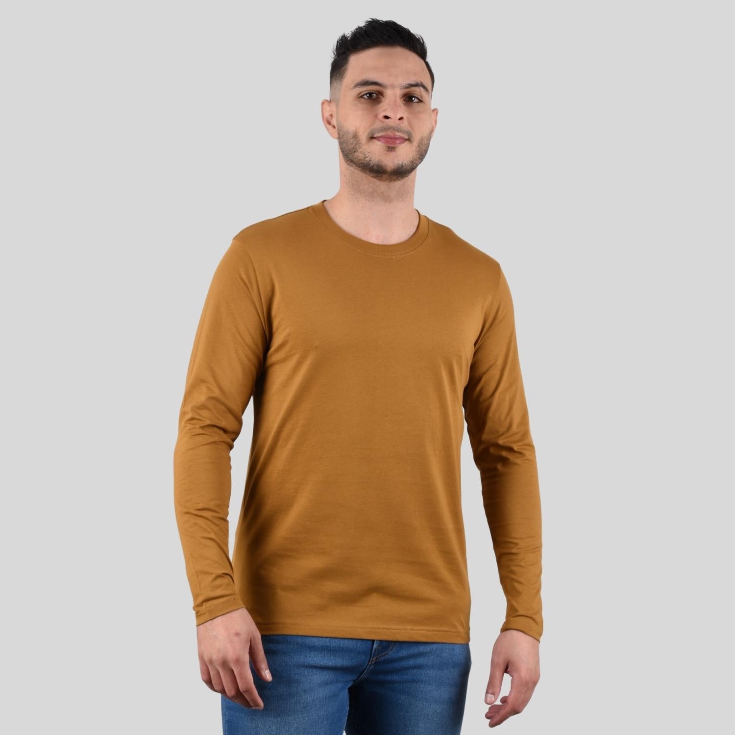 Men's Long Sleeve Crewneck Tee - Brown - Giordano Online