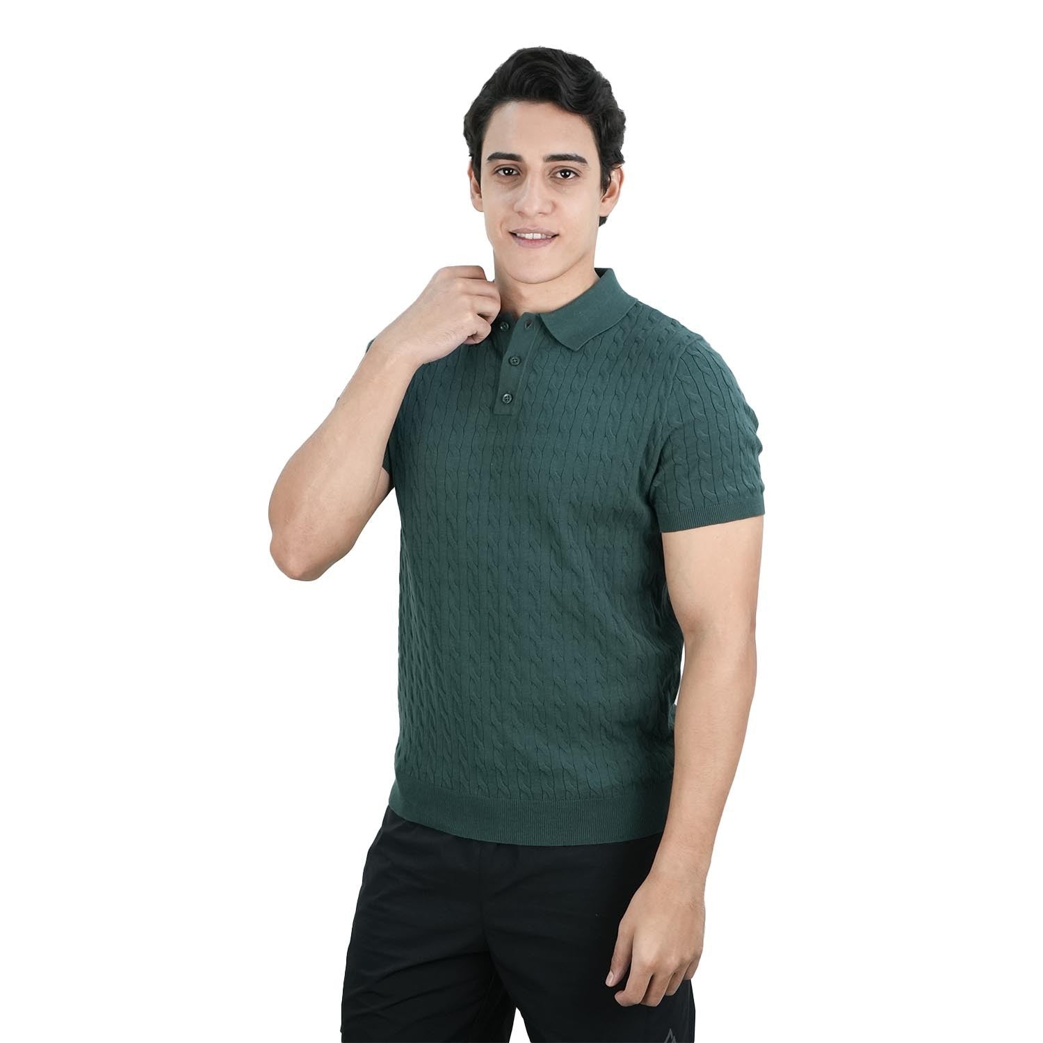 Men's Regular Fit Short Sleeve Cable - Knit Polo Sweater - Giordano Online