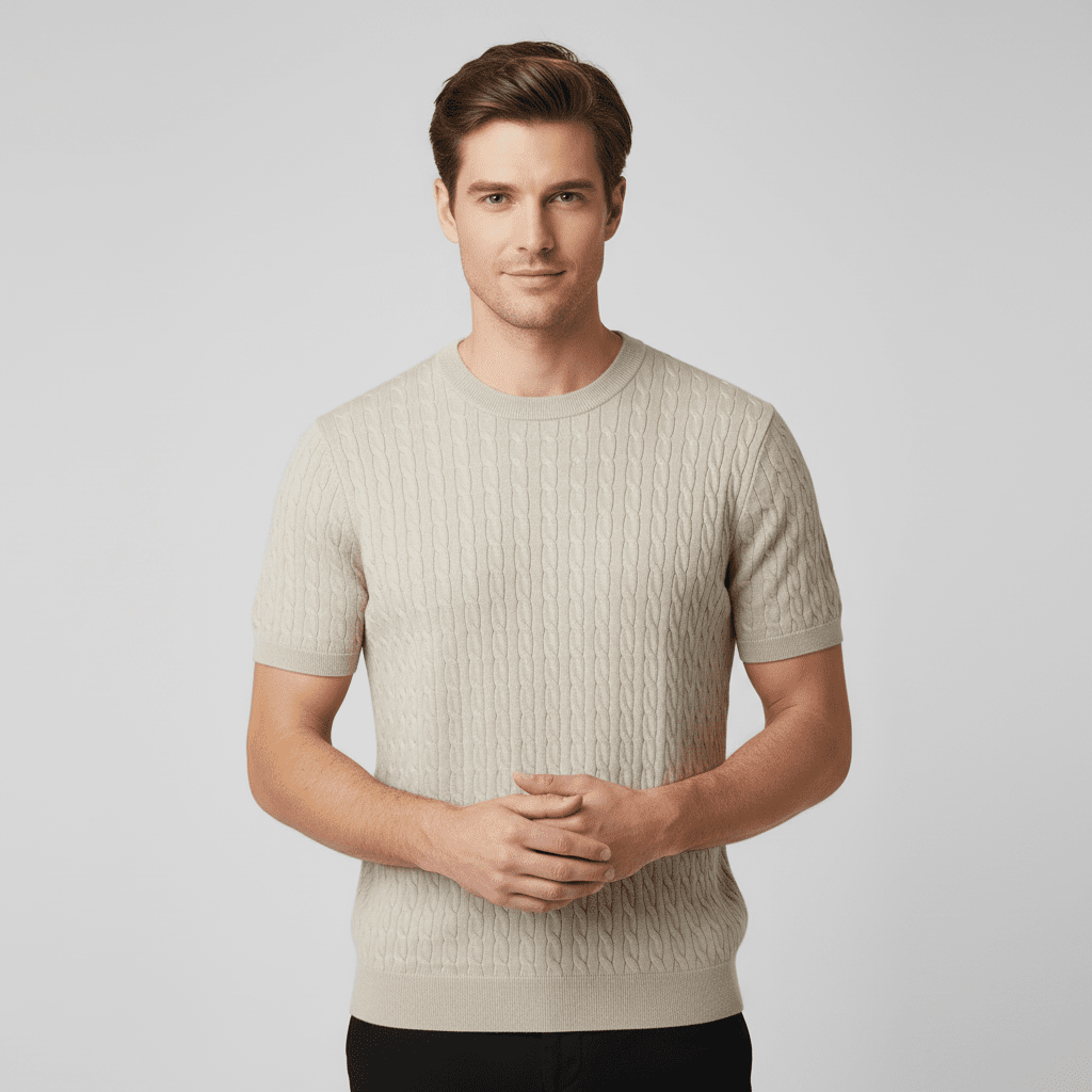 Men's Regular Fit Short Sleeve Cable - Knit Sweater - Giordano Online