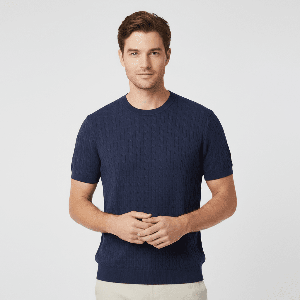 Men's Regular Fit Short Sleeve Cable - Knit Sweater - Giordano Online