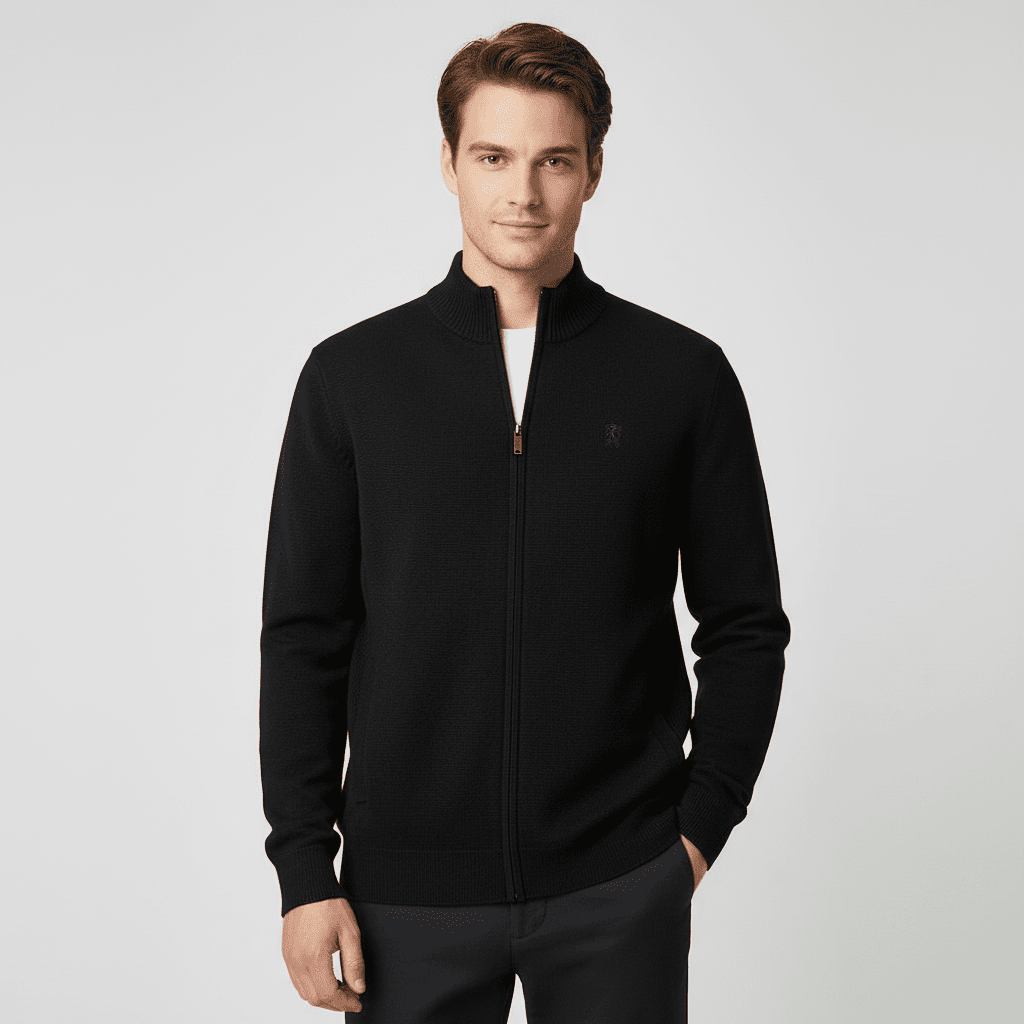 Men's Regular Fit Texture Stitch Mock Neck Full Zip Cardigan - Giordano Online