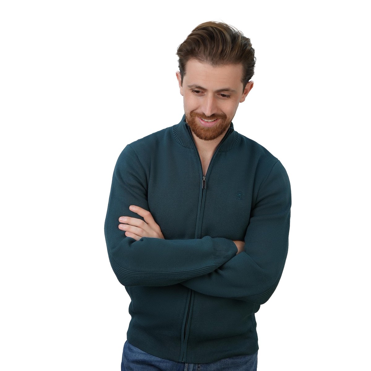 Men's Regular Fit Texture Stitch Mock Neck Full Zip Cardigan - Giordano Online