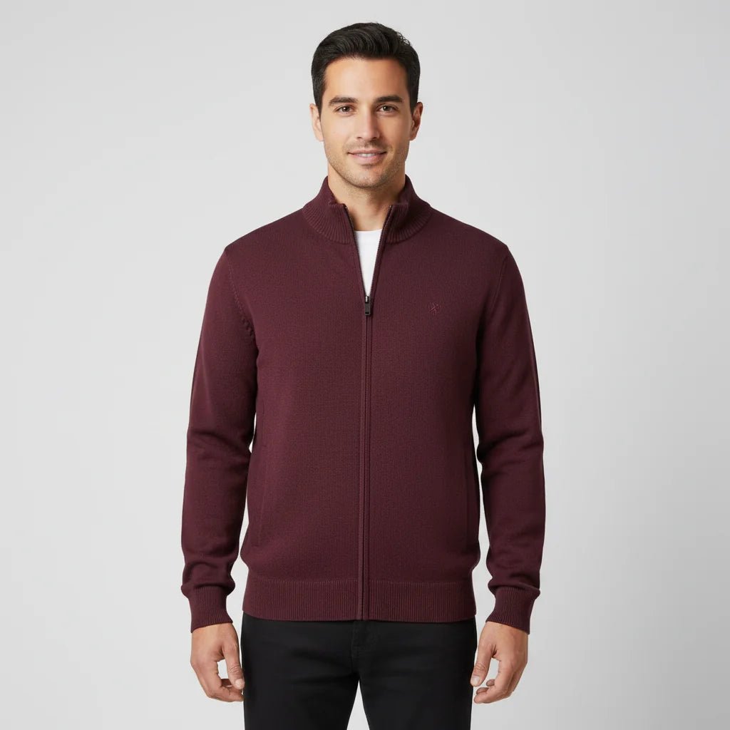 Men's Regular Fit Texture Stitch Mock Neck Full Zip Cardigan - Giordano Online