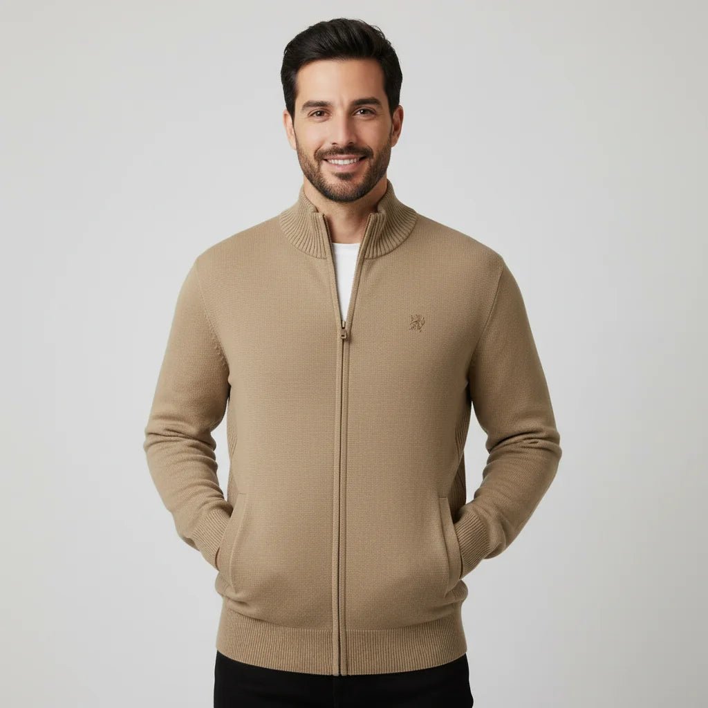 Men's Regular Fit Texture Stitch Mock Neck Full Zip Cardigan - Giordano Online