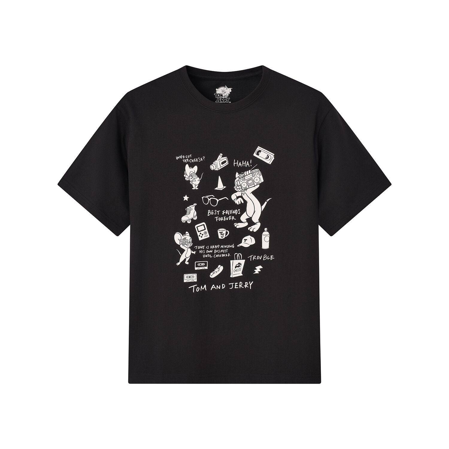 Men’s Relaxed Fit Cotton Print Tee - Tom & Jerry - Black - Giordano