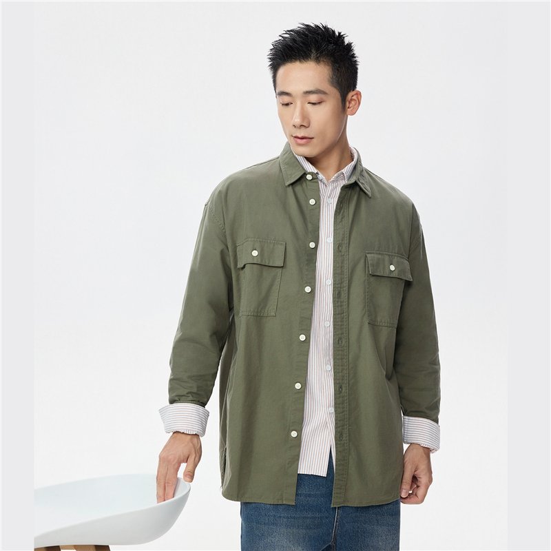 Men's Relaxed Fit Cotton Twill Long Sleeve Shirt - Giordano Online