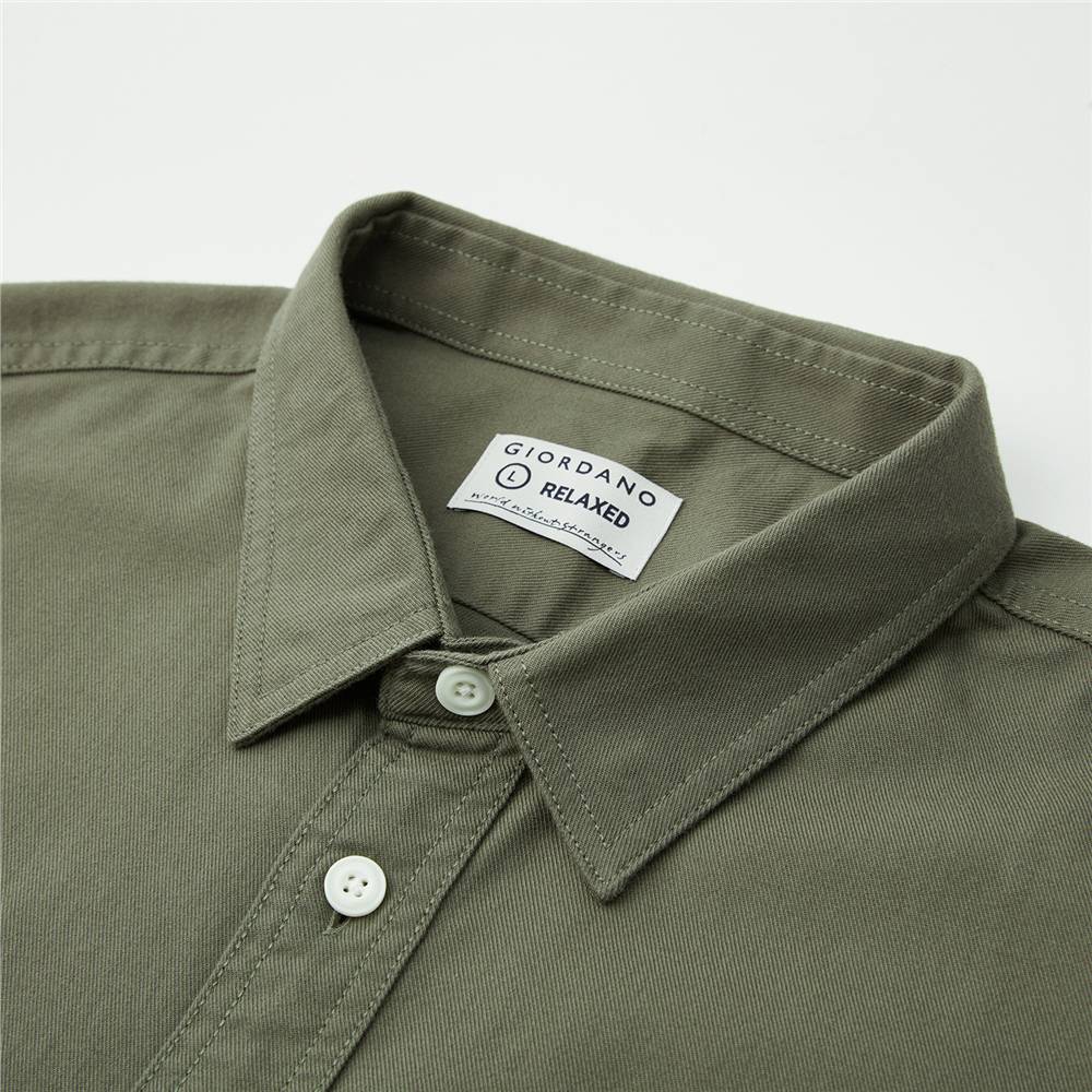 Men's Relaxed Fit Cotton Twill Long Sleeve Shirt - Giordano Online