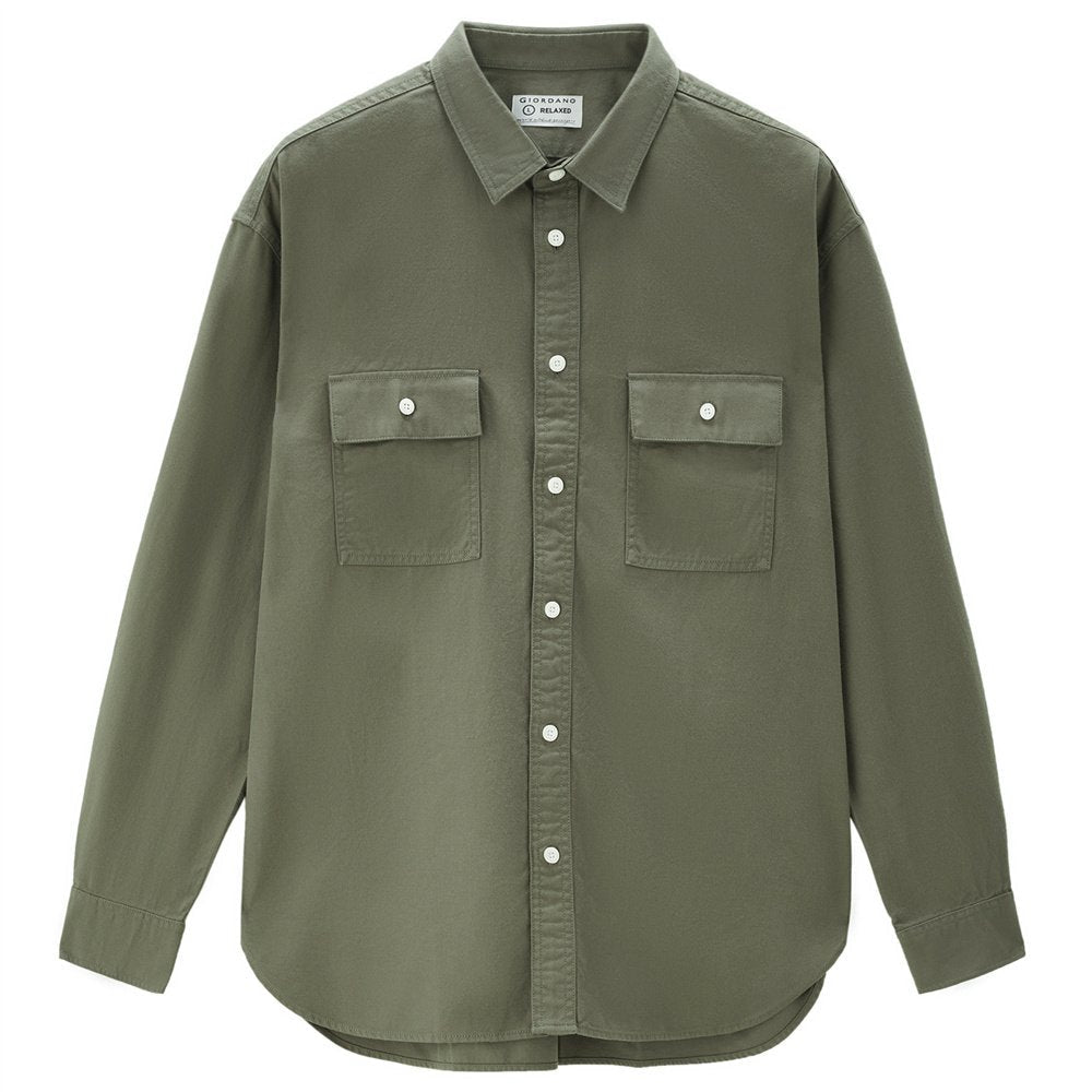 Men's Relaxed Fit Cotton Twill Long Sleeve Shirt - Giordano Online